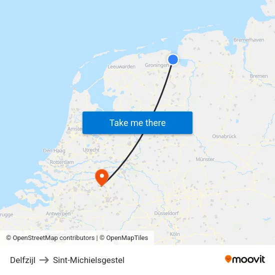Delfzijl to Sint-Michielsgestel map