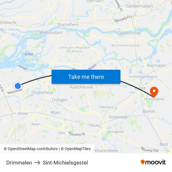 Drimmelen to Sint-Michielsgestel map