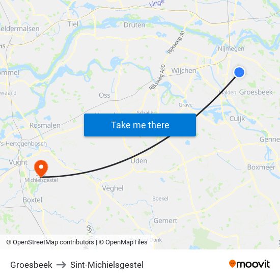 Groesbeek to Sint-Michielsgestel map