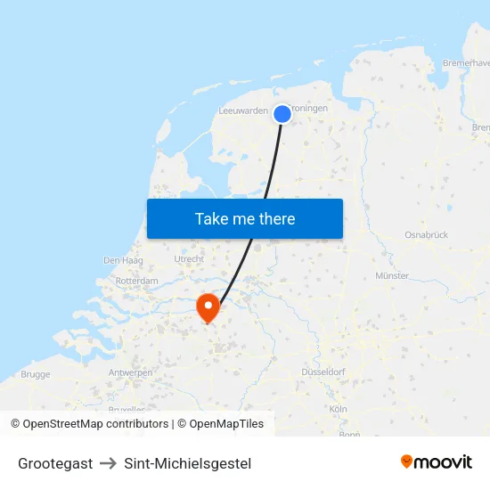 Grootegast to Sint-Michielsgestel map