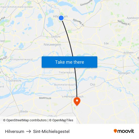 Hilversum to Sint-Michielsgestel map