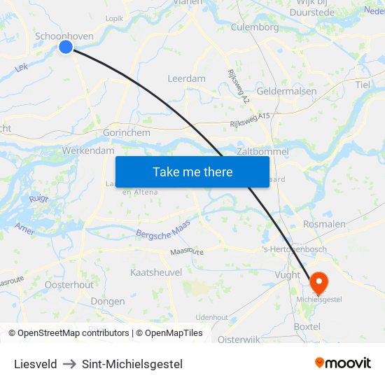 Liesveld to Sint-Michielsgestel map