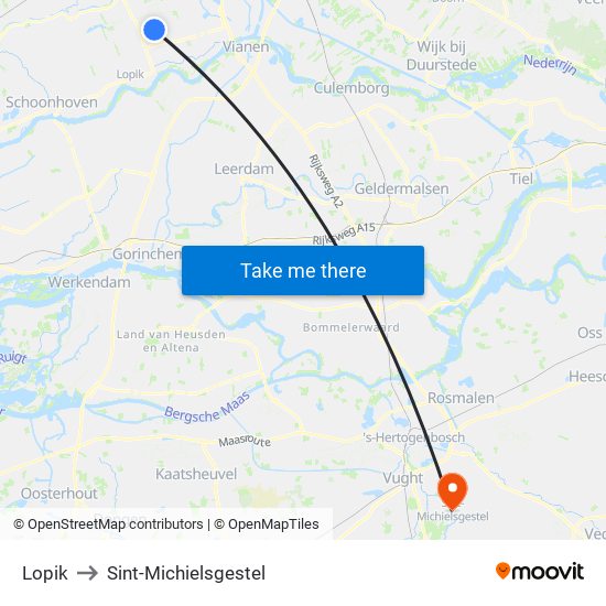 Lopik to Sint-Michielsgestel map