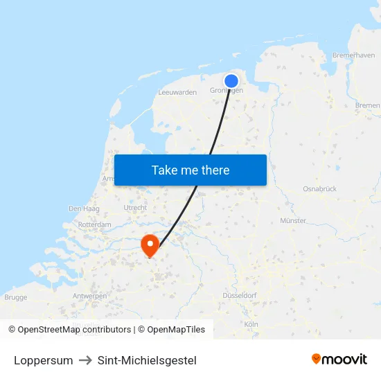 Loppersum to Sint-Michielsgestel map