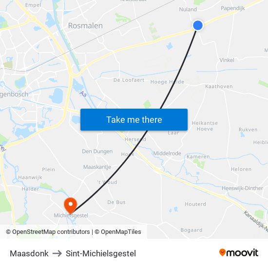 Maasdonk to Sint-Michielsgestel map