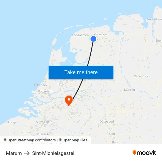 Marum to Sint-Michielsgestel map