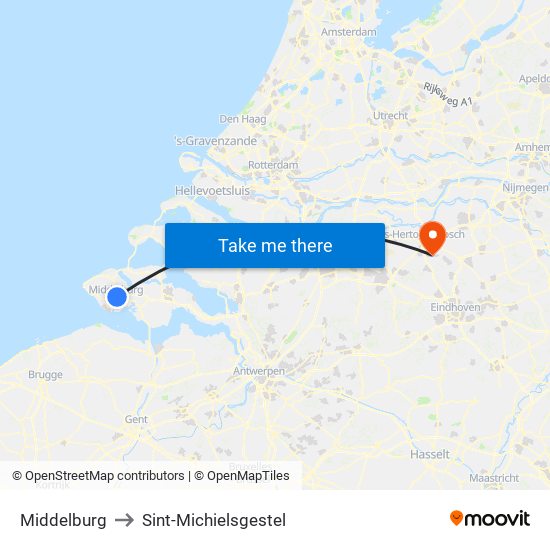 Middelburg to Sint-Michielsgestel map