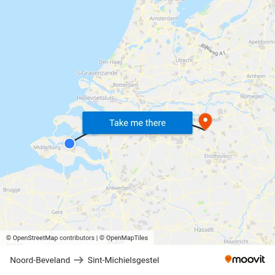 Noord-Beveland to Sint-Michielsgestel map