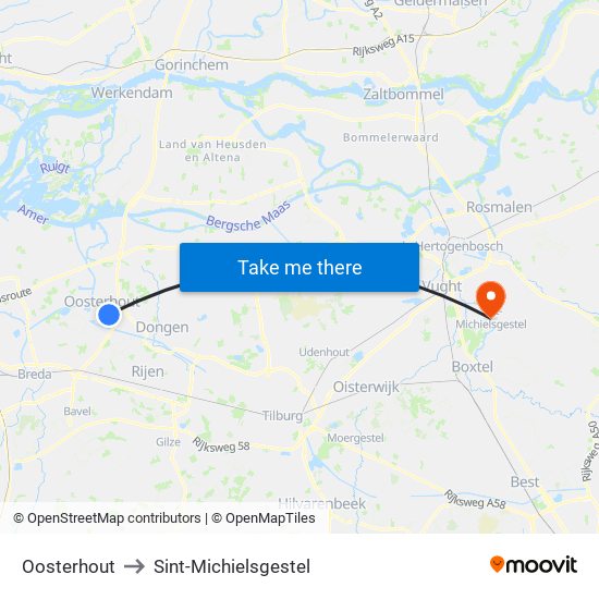 Oosterhout to Sint-Michielsgestel map