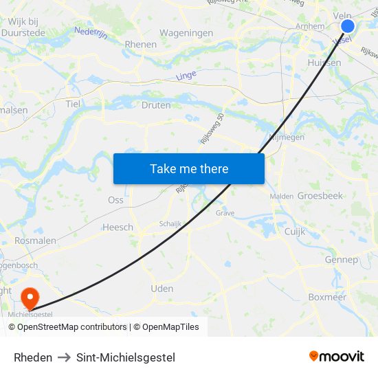 Rheden to Sint-Michielsgestel map