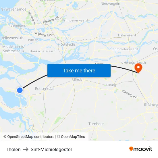Tholen to Sint-Michielsgestel map