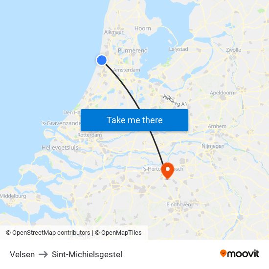 Velsen to Sint-Michielsgestel map