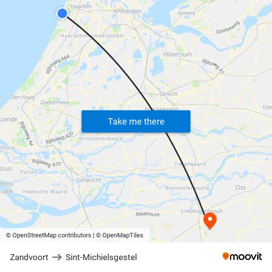 Zandvoort to Sint-Michielsgestel map