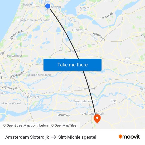 Amsterdam Sloterdijk to Sint-Michielsgestel map
