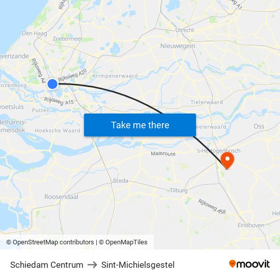 Schiedam Centrum to Sint-Michielsgestel map