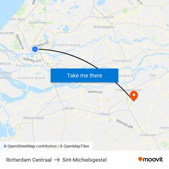 Rotterdam Centraal to Sint-Michielsgestel map