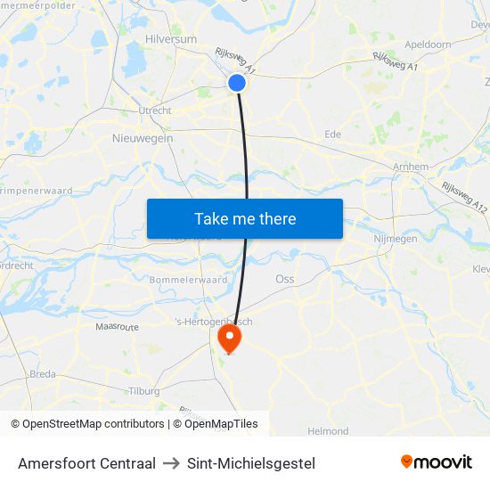 Amersfoort Centraal to Sint-Michielsgestel map