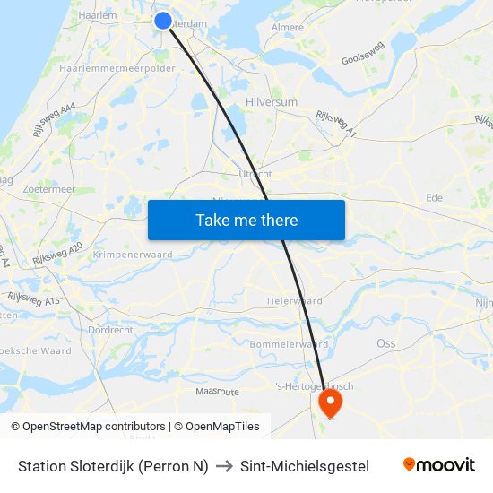 Station Sloterdijk (Perron N) to Sint-Michielsgestel map