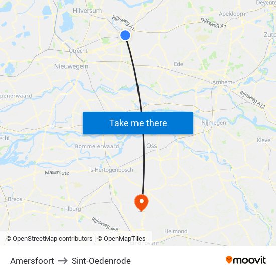 Amersfoort to Sint-Oedenrode map