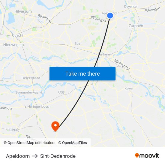 Apeldoorn to Sint-Oedenrode map