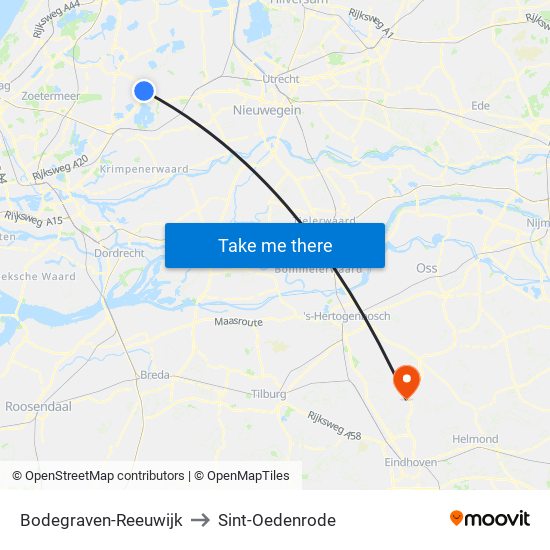 Bodegraven-Reeuwijk to Sint-Oedenrode map