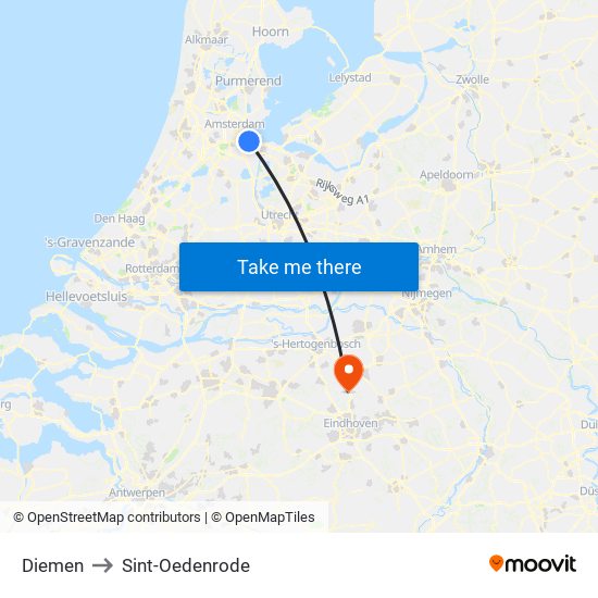 Diemen to Sint-Oedenrode map