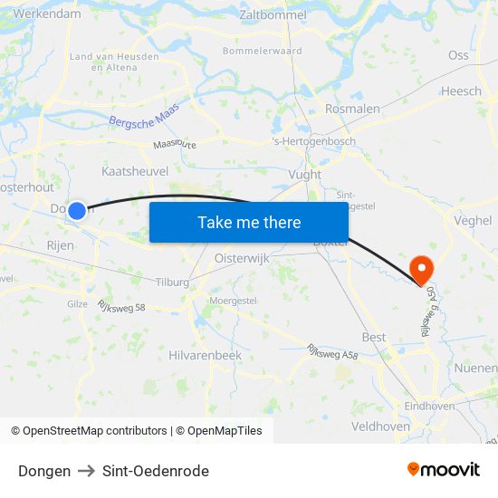 Dongen to Sint-Oedenrode map