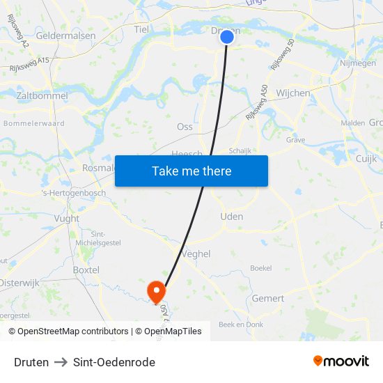 Druten to Sint-Oedenrode map