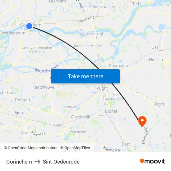 Gorinchem to Sint-Oedenrode map