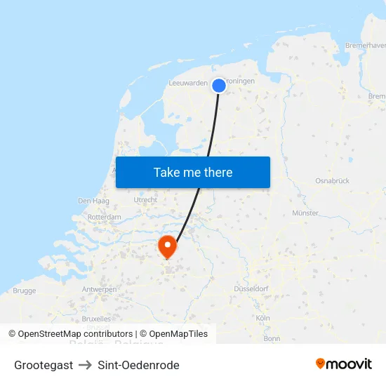 Grootegast to Sint-Oedenrode map