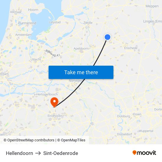 Hellendoorn to Sint-Oedenrode map