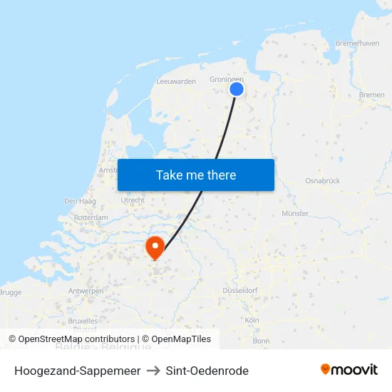 Hoogezand-Sappemeer to Sint-Oedenrode map