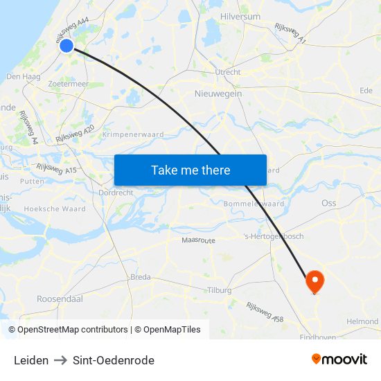 Leiden to Sint-Oedenrode map