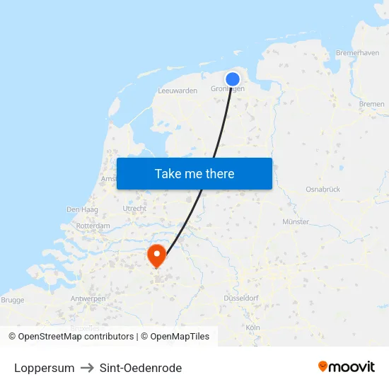 Loppersum to Sint-Oedenrode map