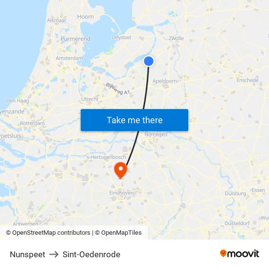 Nunspeet to Sint-Oedenrode map