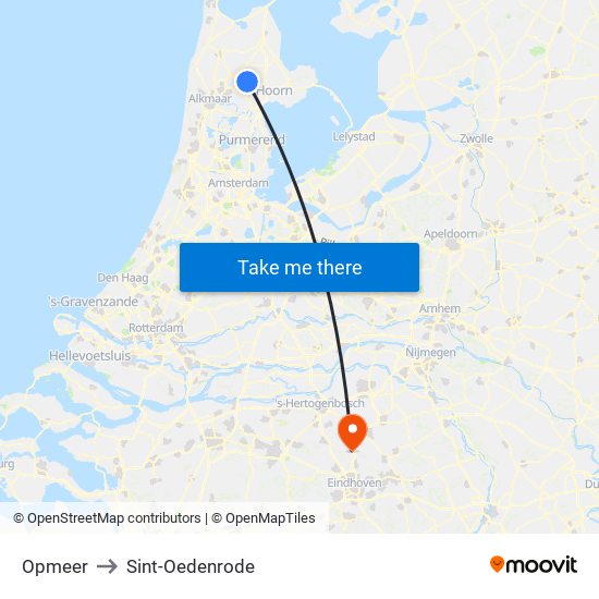 Opmeer to Sint-Oedenrode map