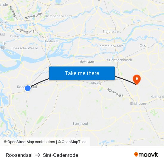 Roosendaal to Sint-Oedenrode map