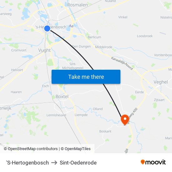 'S-Hertogenbosch to Sint-Oedenrode map