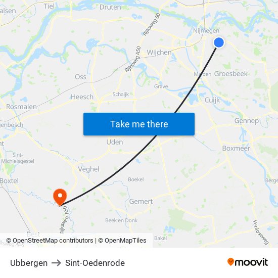 Ubbergen to Sint-Oedenrode map