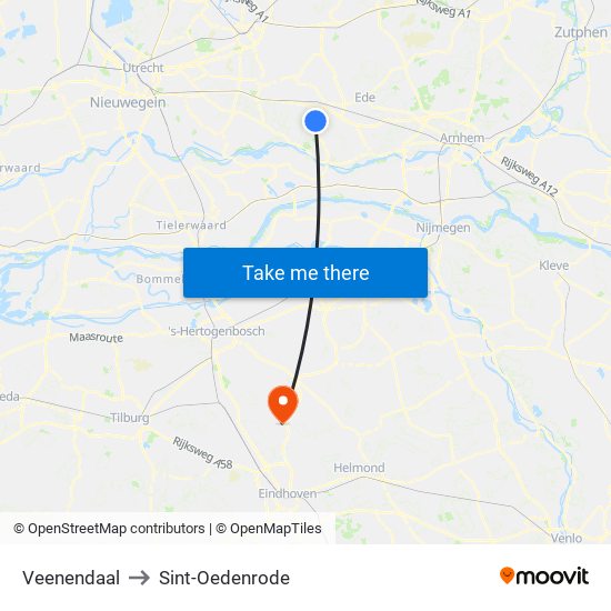 Veenendaal to Sint-Oedenrode map