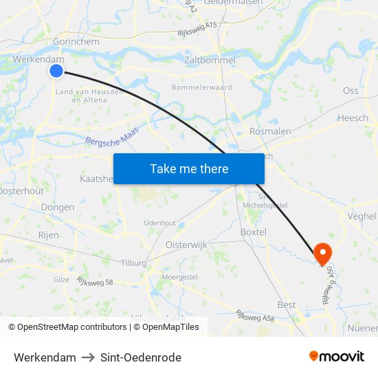 Werkendam to Sint-Oedenrode map