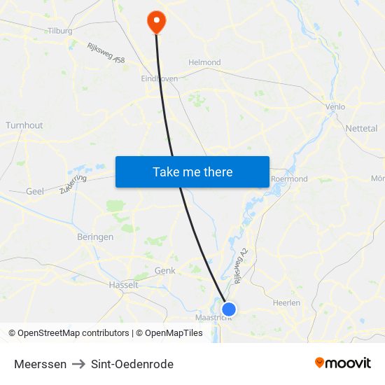 Meerssen to Sint-Oedenrode map