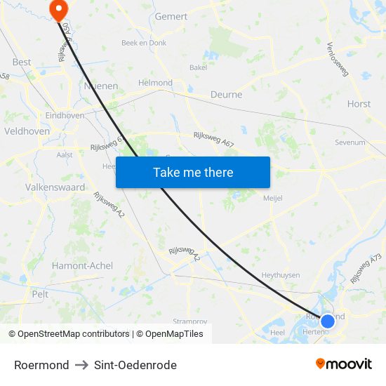 Roermond to Sint-Oedenrode map