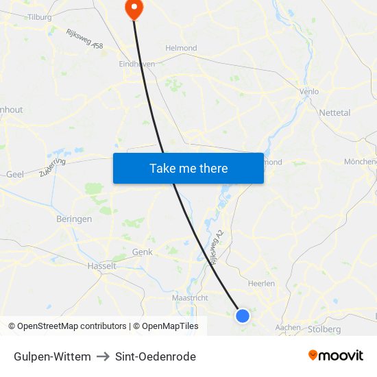 Gulpen-Wittem to Sint-Oedenrode map