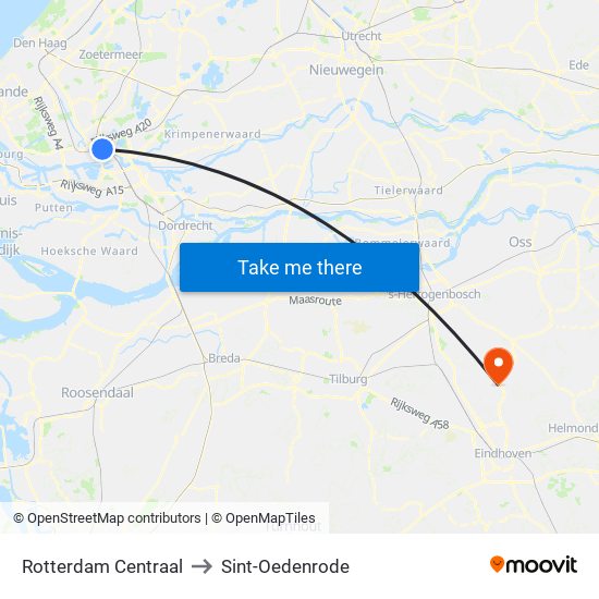 Rotterdam Centraal to Sint-Oedenrode map