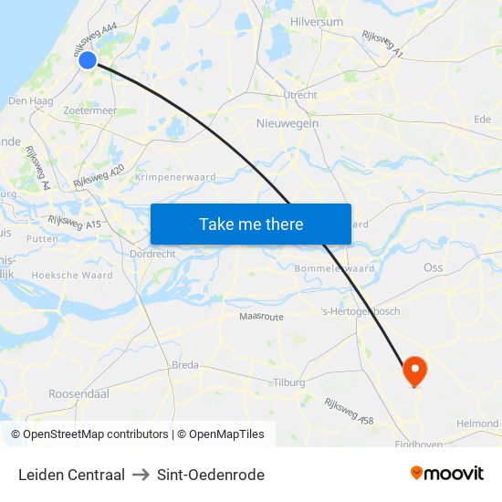 Leiden Centraal to Sint-Oedenrode map