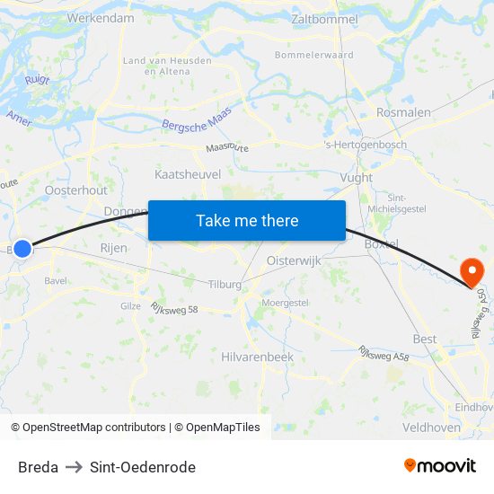 Breda to Sint-Oedenrode map