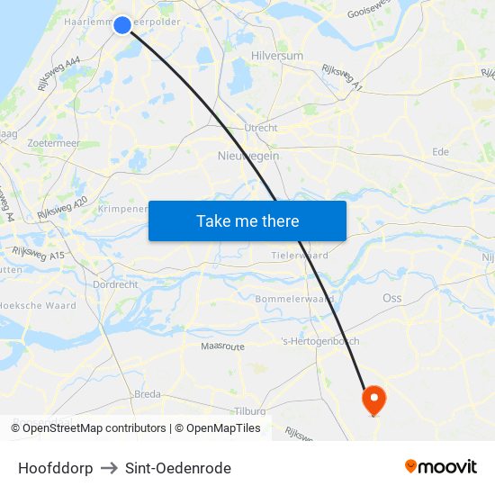 Hoofddorp to Sint-Oedenrode map