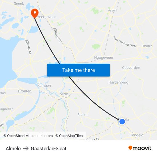 Almelo to Gaasterlân-Sleat map