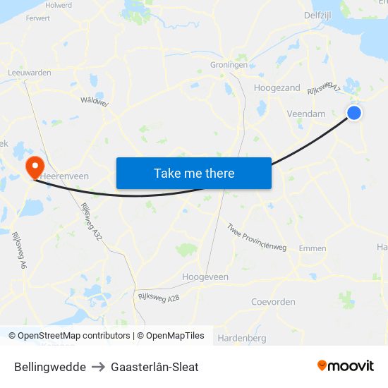 Bellingwedde to Gaasterlân-Sleat map